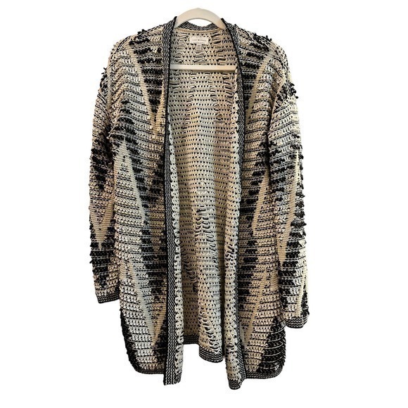 Lucky Brand Sweaters - Lucky Brand Geometric Chunky Knit Cardigan in Black/Ivory